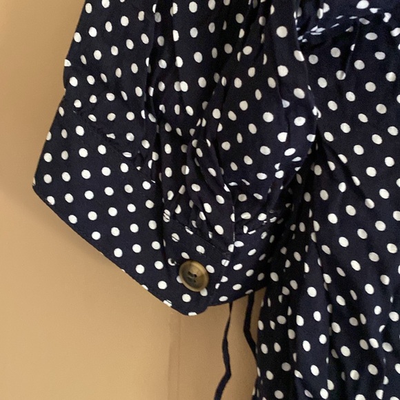 Ladies size medium black button down shirt with pocket dots - Picture 7 of 7